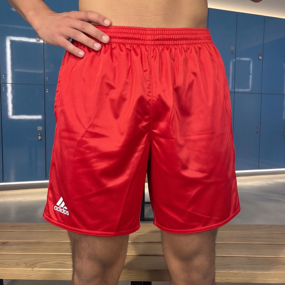 Vintage Adidas Genoa Football Shorts NWT Red Satin Shiny Mens Large L